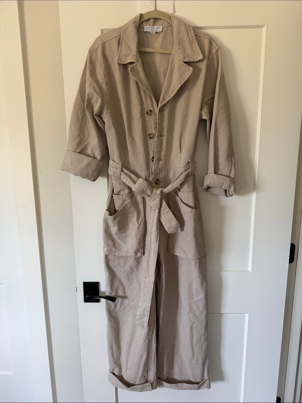 Current Air Beige Utility Tie-Waist Jumpsuit